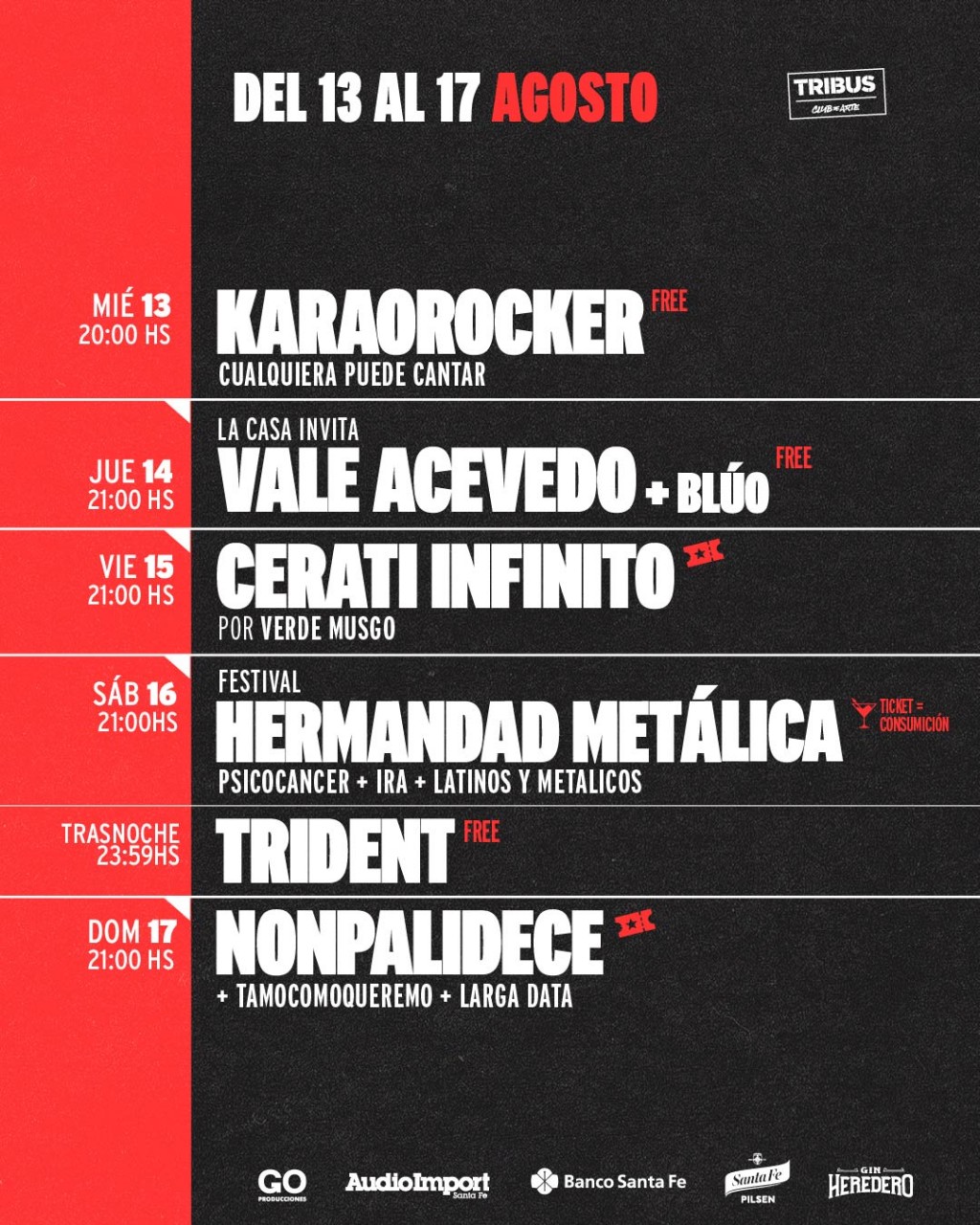 Programacion de Tribus del 13/8 al 17/8