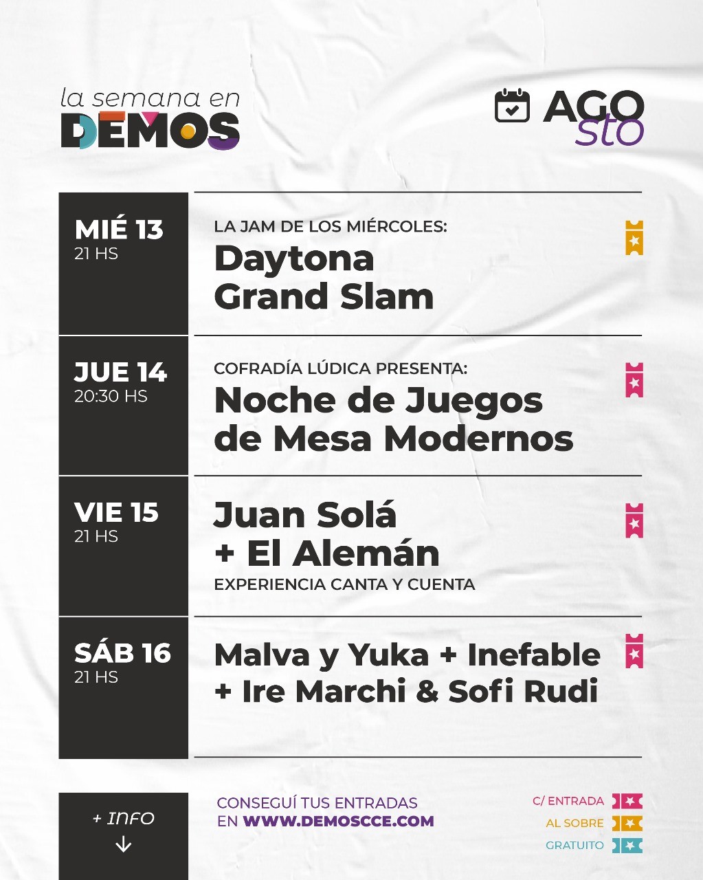 Programación de DEMOS del 13/8 al 16/8