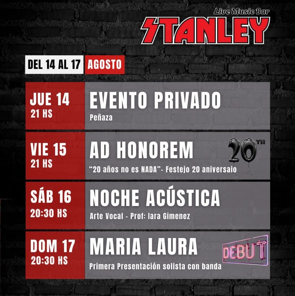 Programación de STANLEY BAR para esta semana