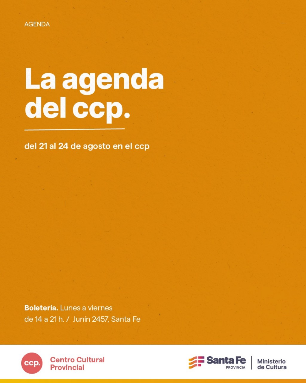 📅 Agenda de espectáculos | 21 al 24 de agosto  ✨ Música, danza y teatro en el CCP. 