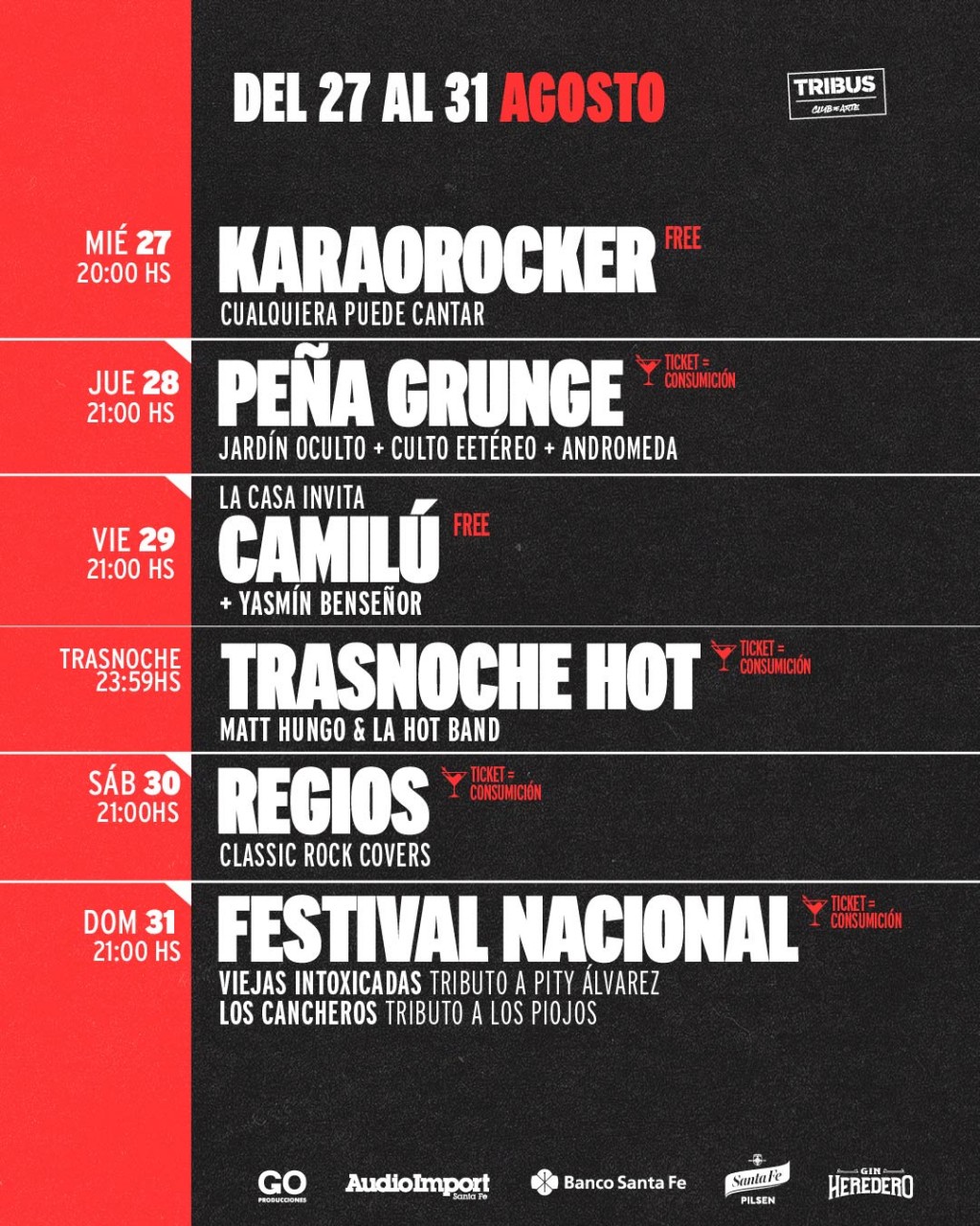 AGENDA SEMANAL TRIBUS CLUB DE ARTE:  MIÉRCOLES 27 A DOMINGO 31 DE AGOSTO
