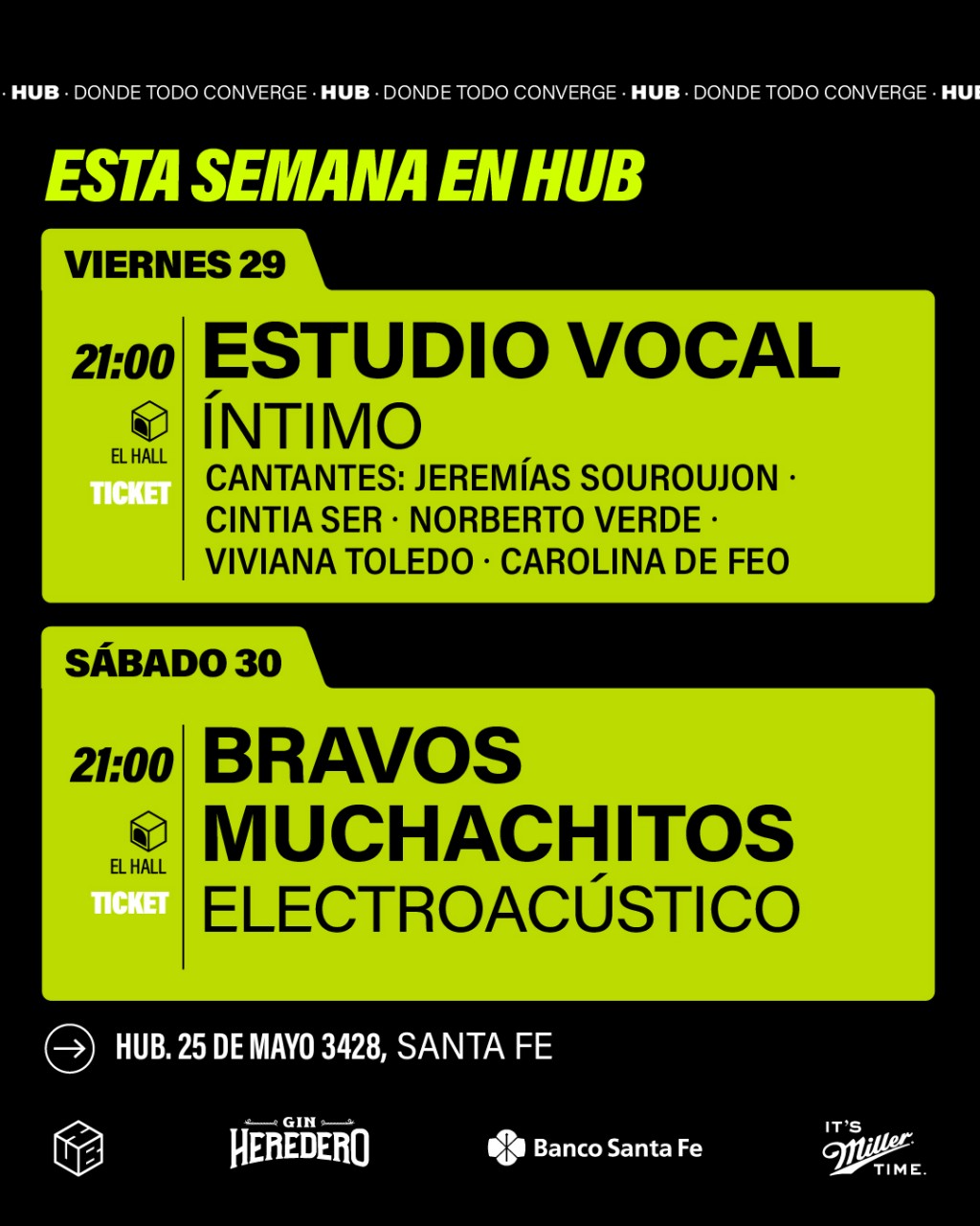 AGENDA SEMANAL HUB:   VIERNES 29 Y SÁBADO 30 DE AGOSTO 