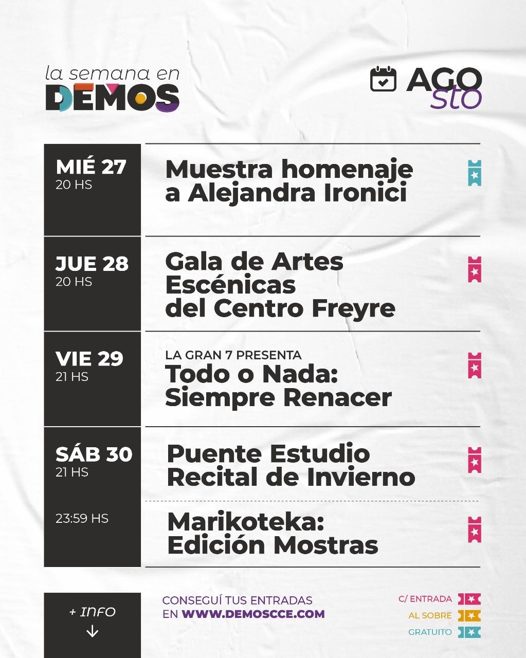 Agenda de DEMOS del 27/8  al 30/8