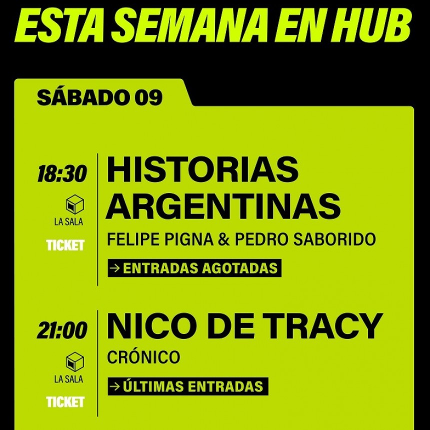 Agenda de HUB para este s&aacute;bado 9/8