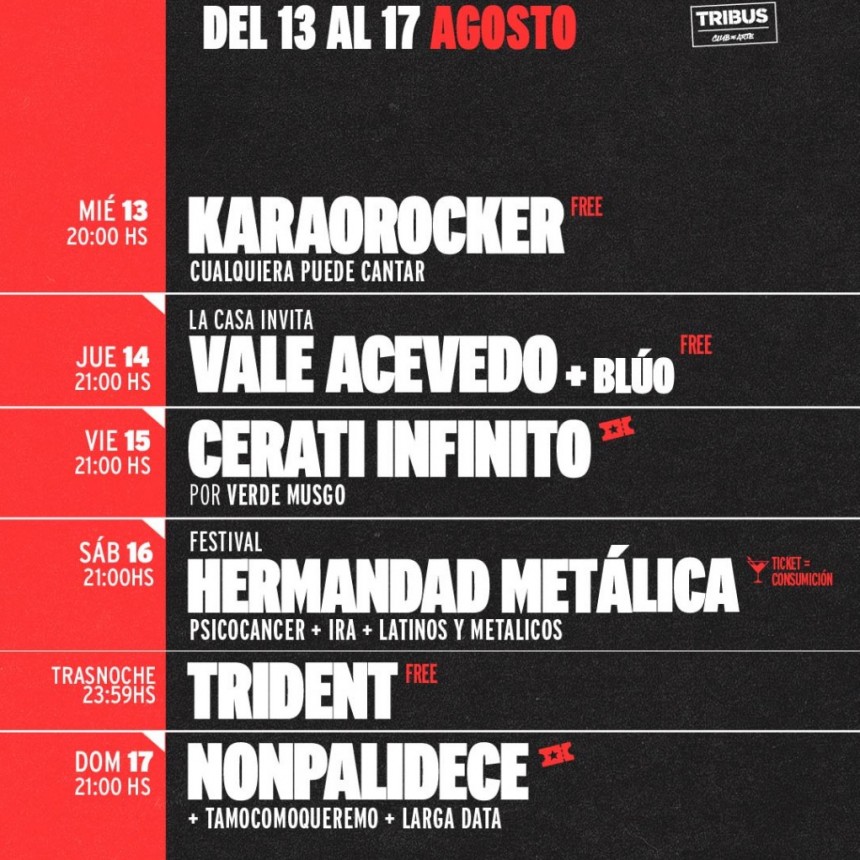 Programacion de Tribus del 13/8 al 17/8