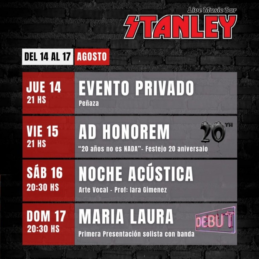 Programación de STANLEY BAR para esta semana