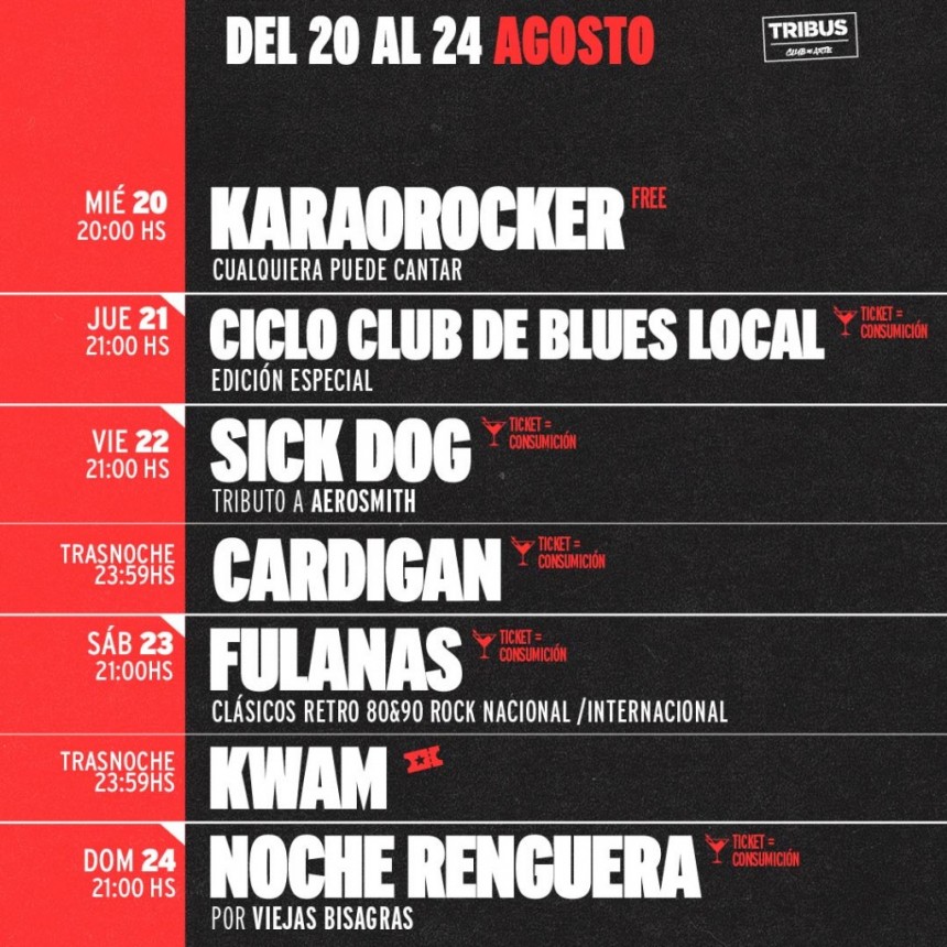 Programación de TRIBUS del 20/8 al 24/8