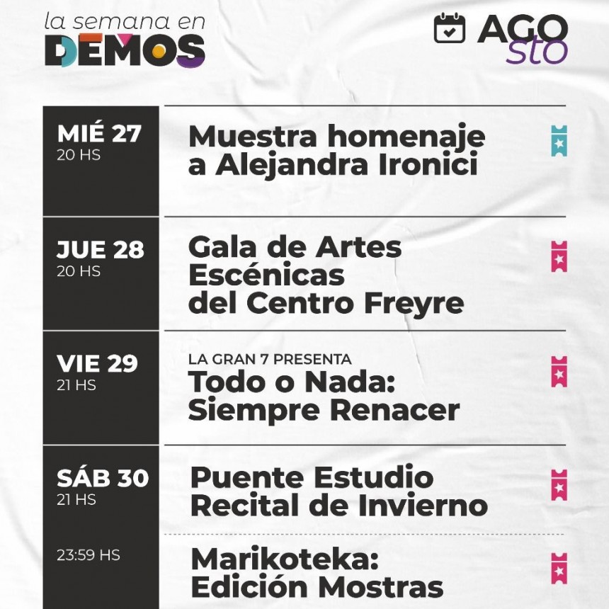 Agenda de DEMOS del 27/8  al 30/8