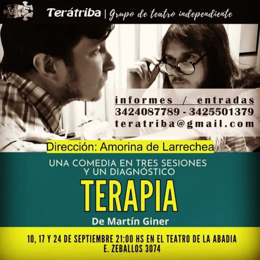 10-17 y 24/9 -  “Terapia (Una comedia en tres sesiones y un diagnóstico)” en LA ABADIA 