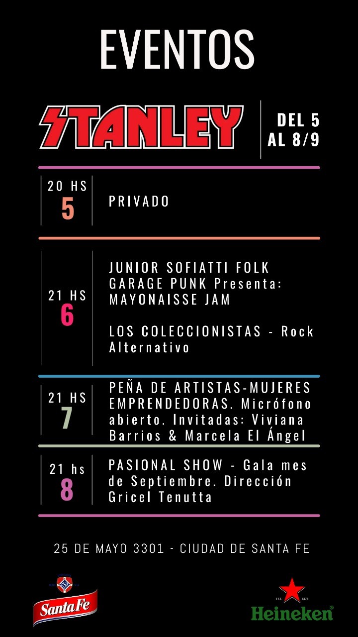 Programación de Stanley Bar  del  5/9 al 8/9