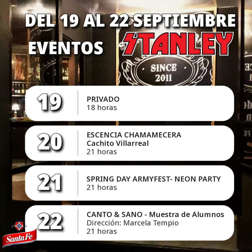 Programación de Stanley Bar  desde el 19/9 al 22/9