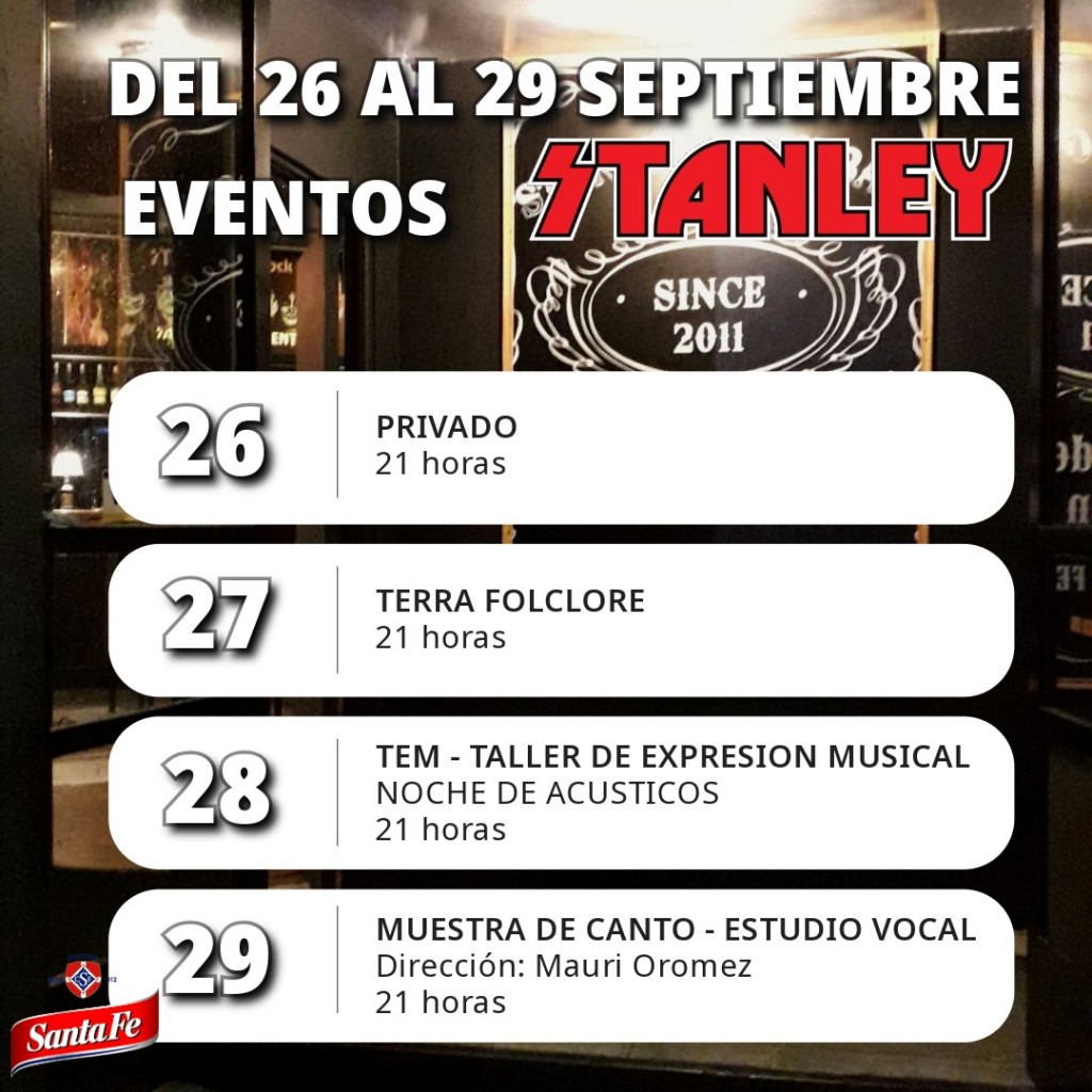 Programación de Stanley desde el 26/9 al 29/9