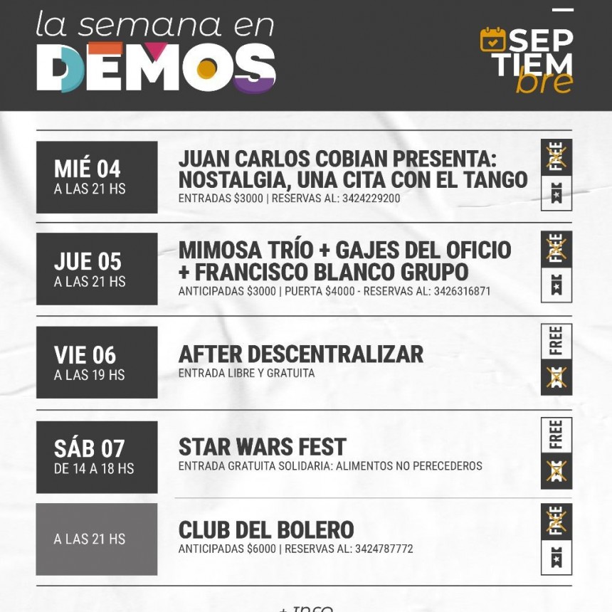 Programaci&oacute;n de Demos del 4/9 al 7/9