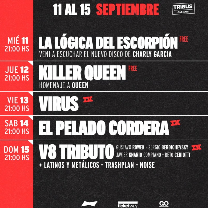 Programaci&oacute;n de Tribus desde el 11/9 al 15/9
