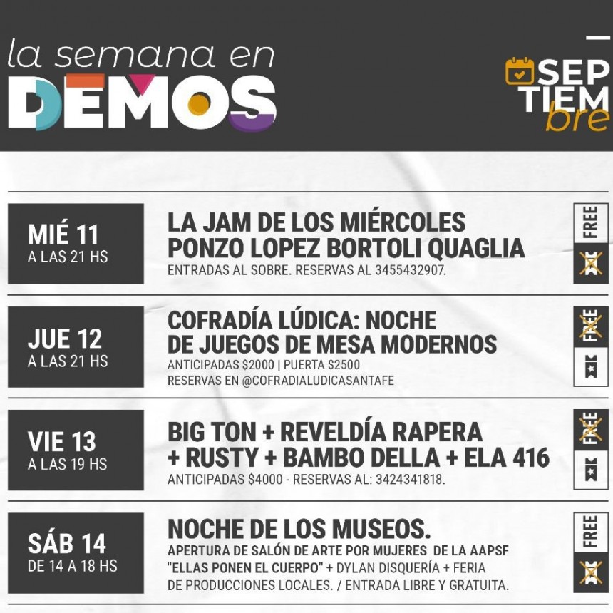 Programaci&oacute;n de Demos del 11/9 al 14/9