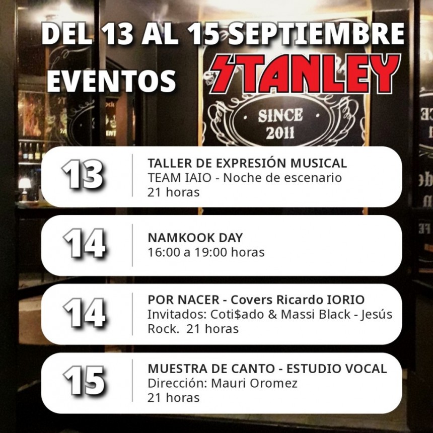Programaci&oacute;n de Stanley Bar del 13/9 al 15/9