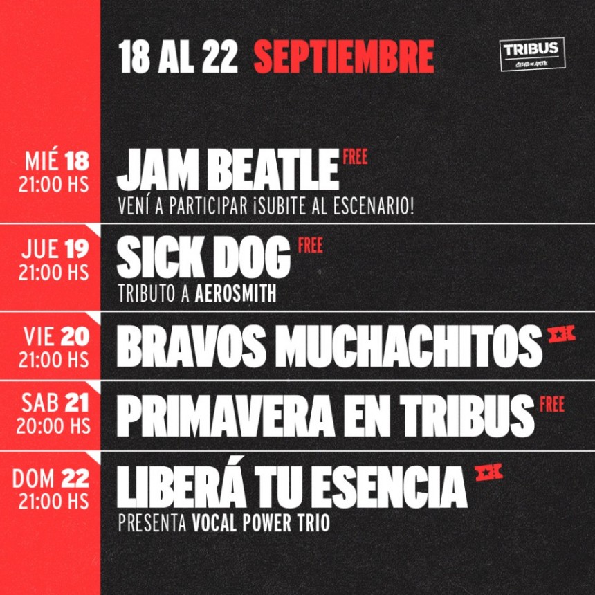Programaci&oacute;n de Tribus desde el 18/9 al 22/9