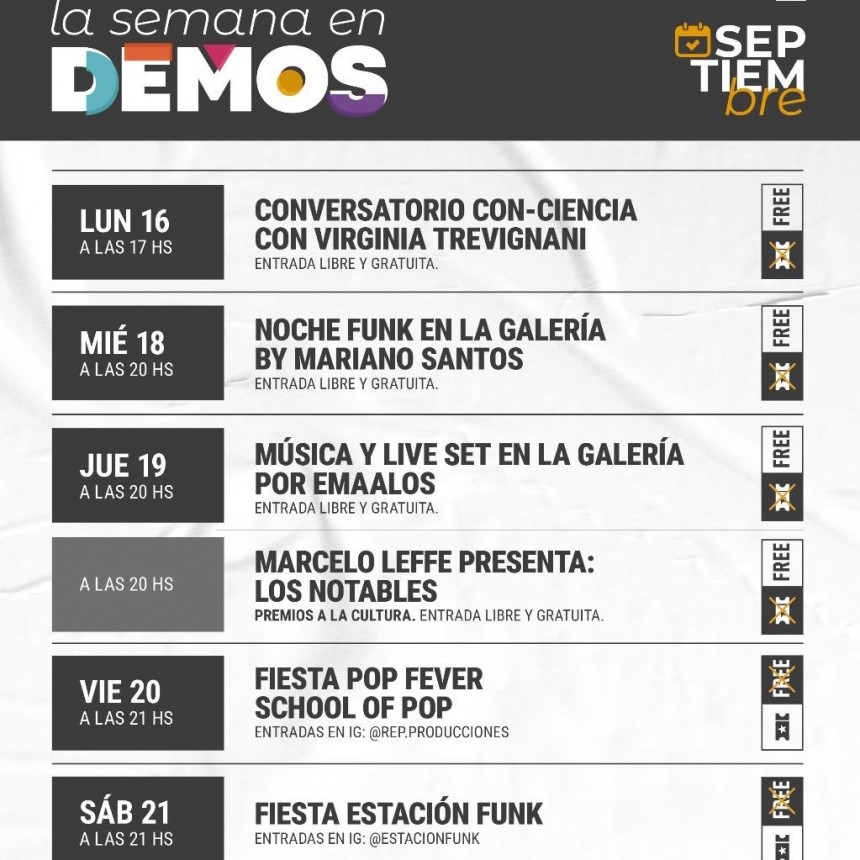Programaci&oacute;n de Demos del 16/9 al 21/9