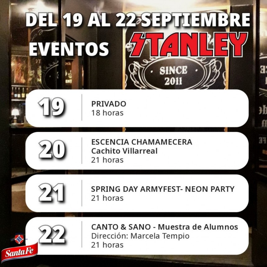 Programaci&oacute;n de Stanley Bar  desde el 19/9 al 22/9