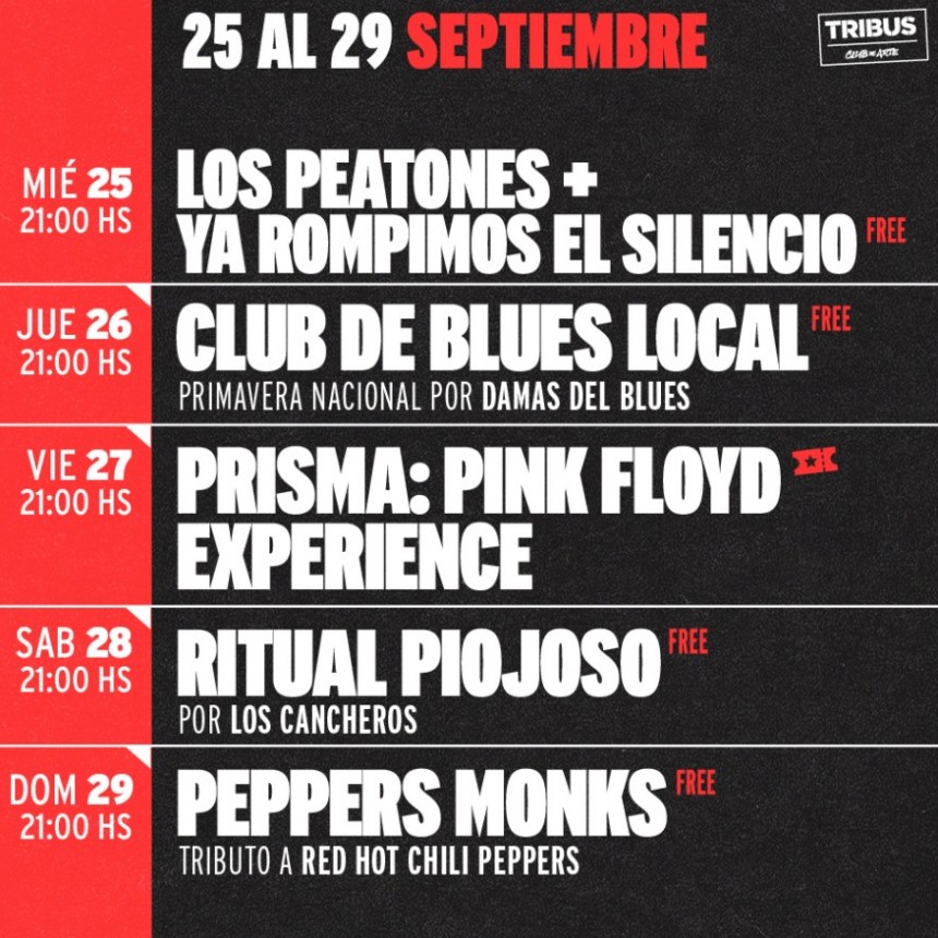 Programaci&oacute;n de Tribus desde el 25/9 al 29/9