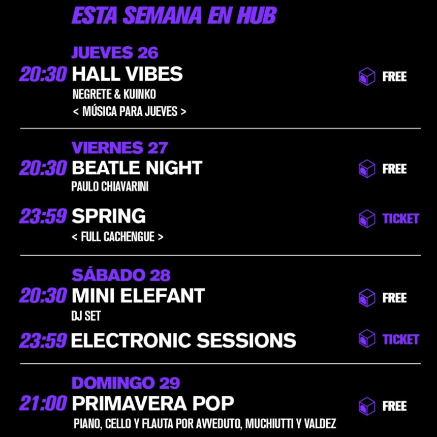Programaci&oacute;n de HUB del  26/9 al 29/9 