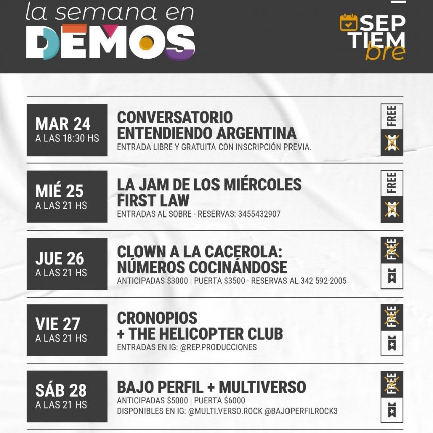 Programaci&oacute;n de Demos del 24/9 al 28/9