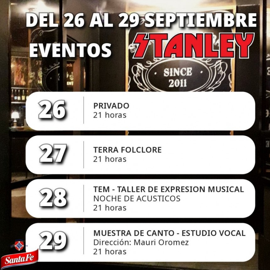 Programaci&oacute;n de Stanley desde el 26/9 al 29/9
