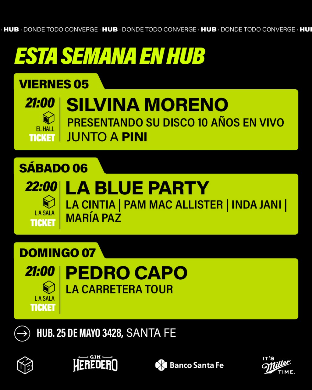 AGENDA SEMANAL HUB:  VIERNES 5 A DOMINGO 7 DE SEPTIEMBRE
