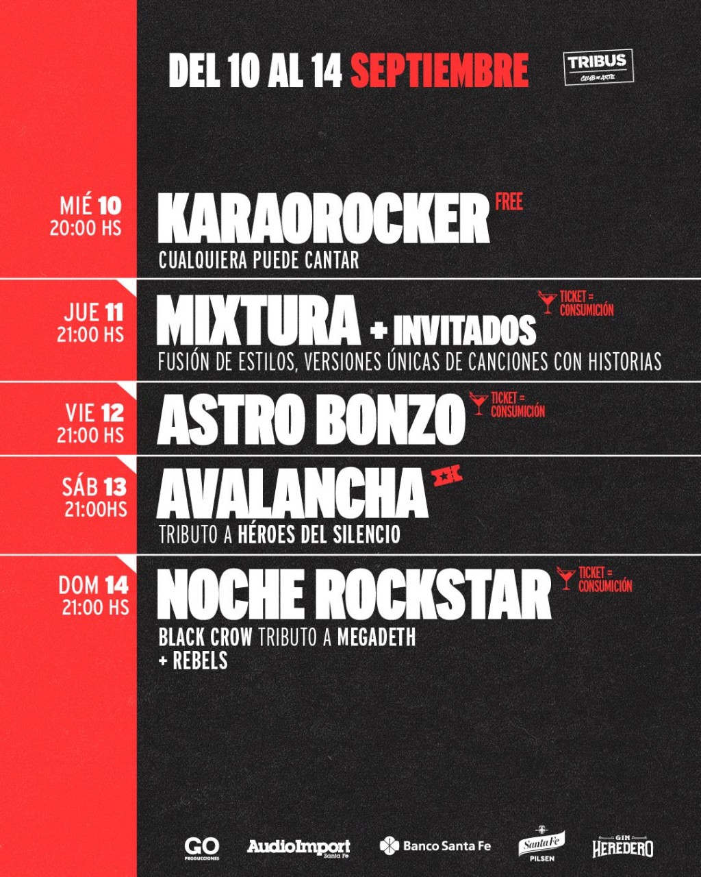 AGENDA SEMANAL TRIBUS CLUB DE ARTE:  MIÉRCOLES 10 A DOMINGO 14 DE SEPTIEMBRE