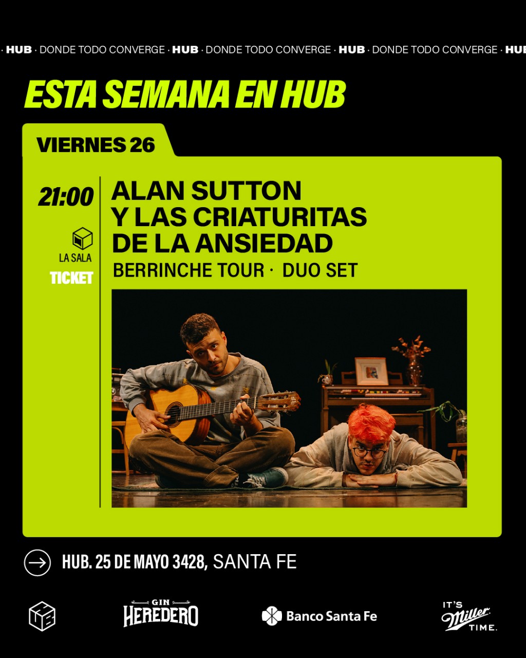 26/9 -  HUB: Alan Sutton  y las Criaturitas de la Ansiedad a las 21 h.  