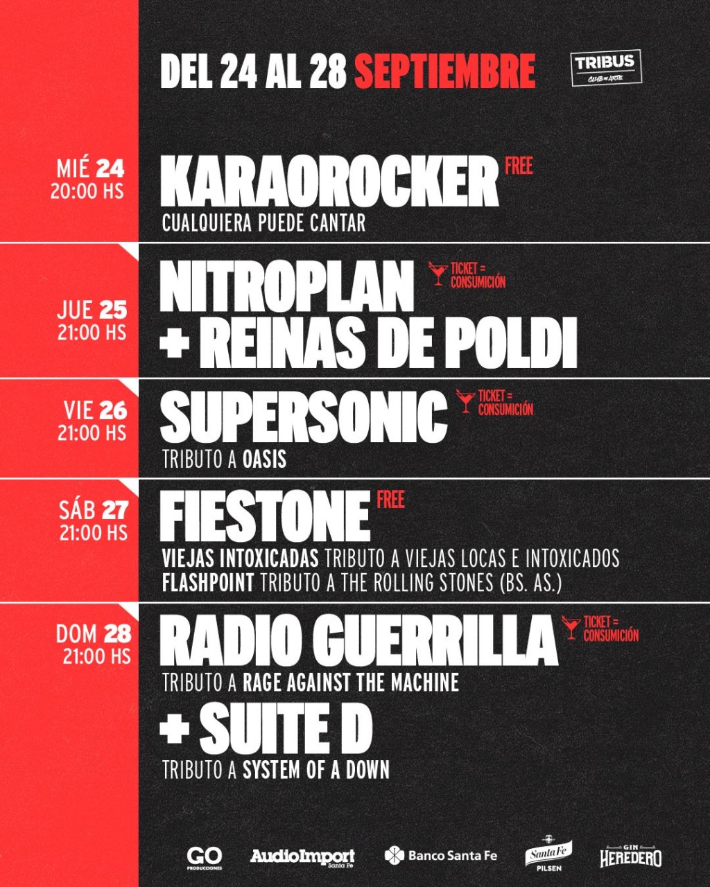 Programación de TRIBUS del  24/9 al 28/9