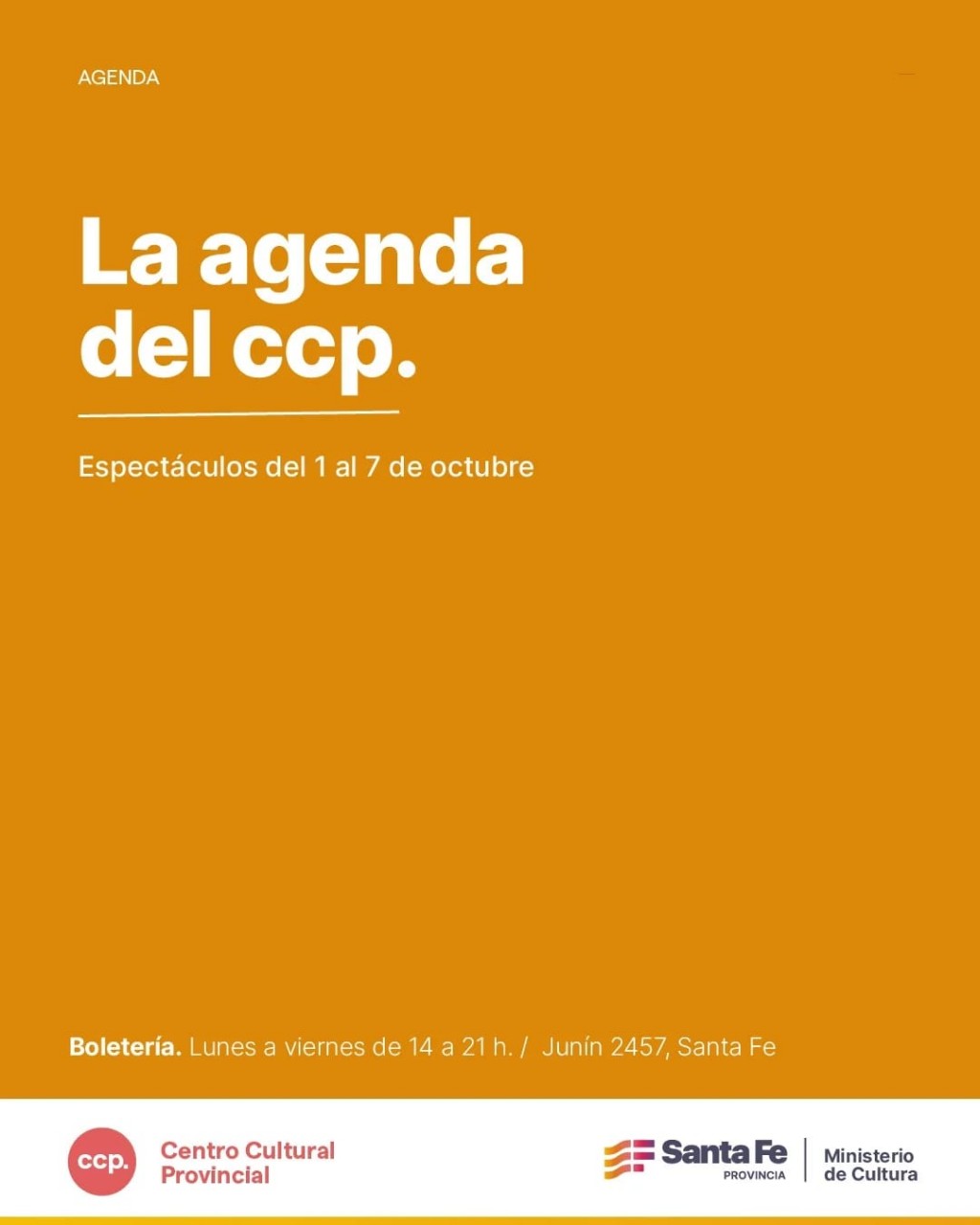 Agenda de espectáculos  1 al 7 de octubre en el CCP