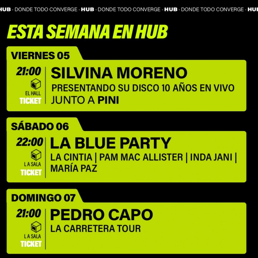 AGENDA SEMANAL HUB:  VIERNES 5 A DOMINGO 7 DE SEPTIEMBRE