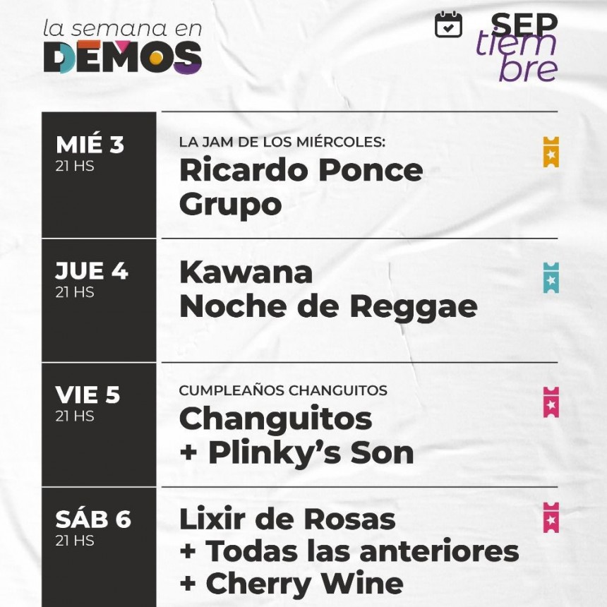 Programación de DEMOS del 3/9 al 6/9