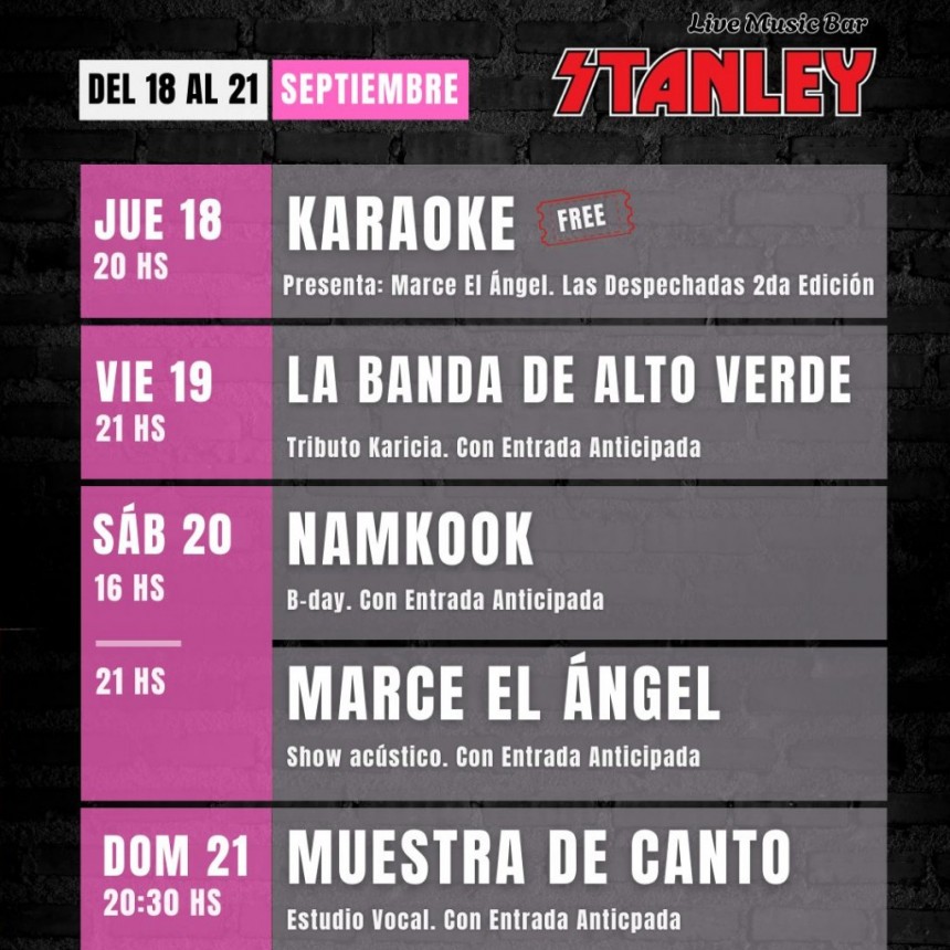  ¡Del 18 al 21 de septiembre se viene una agenda explosiva en Stanley! 