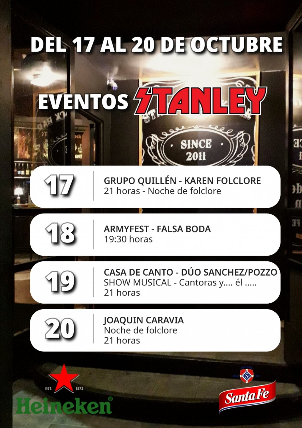 Programación de Stanley Bar del 17/10 al 20/10