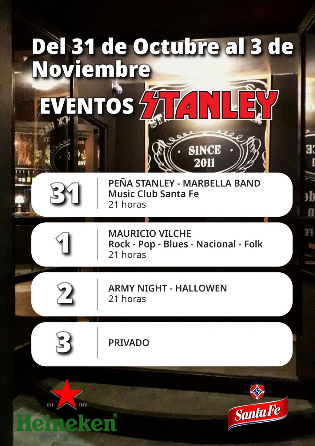 Programación de Stanley Bar del 31/10 al 3/11