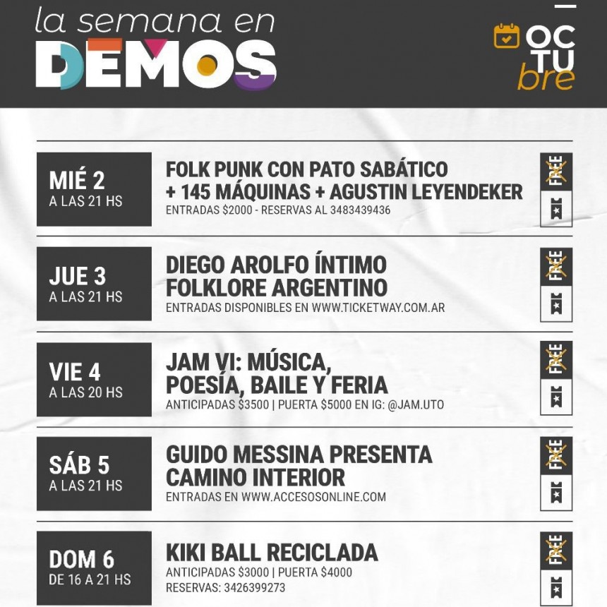 Programaci&oacute;n de Demos del 02/10 al 06/10