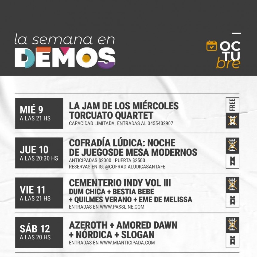 Programaci&oacute;n de DEMOS del 9/10 al 12/10