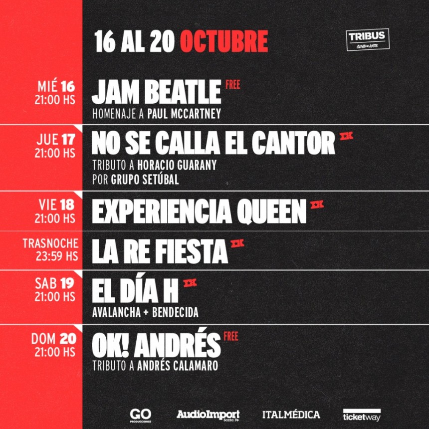 Programaci&oacute;n de Tribus desde el 16/10 al 20/10