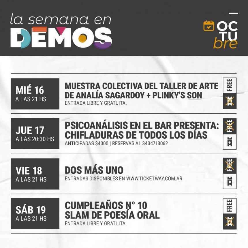 Programaci&oacute;n de Demos del 16/10 al 19/10