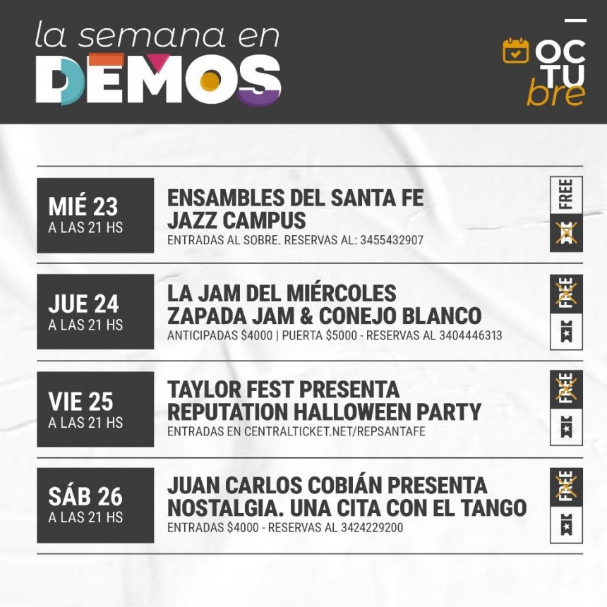Programaci&oacute;n de Demos del 23/10 al 26/10