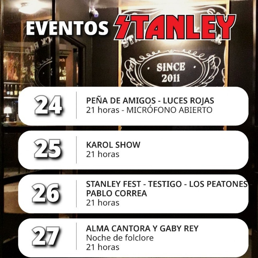 Programaci&oacute;n de Stanley Bar del 24/10 al 27/10