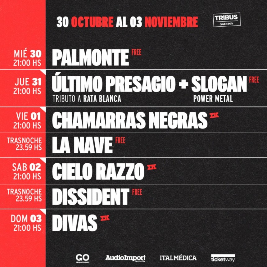 Programaci&oacute;n de Tribus desde el 30/10 al 3/11