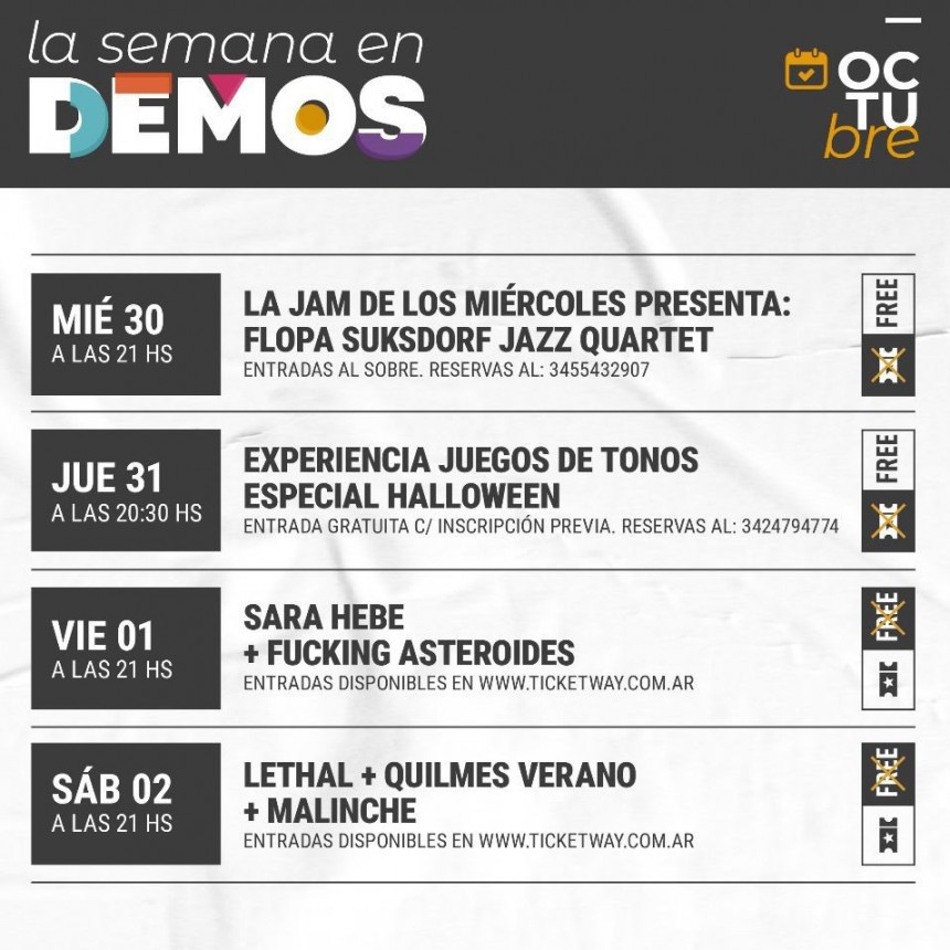 Programaci&oacute;n de Demos del 30/10 al 2/11