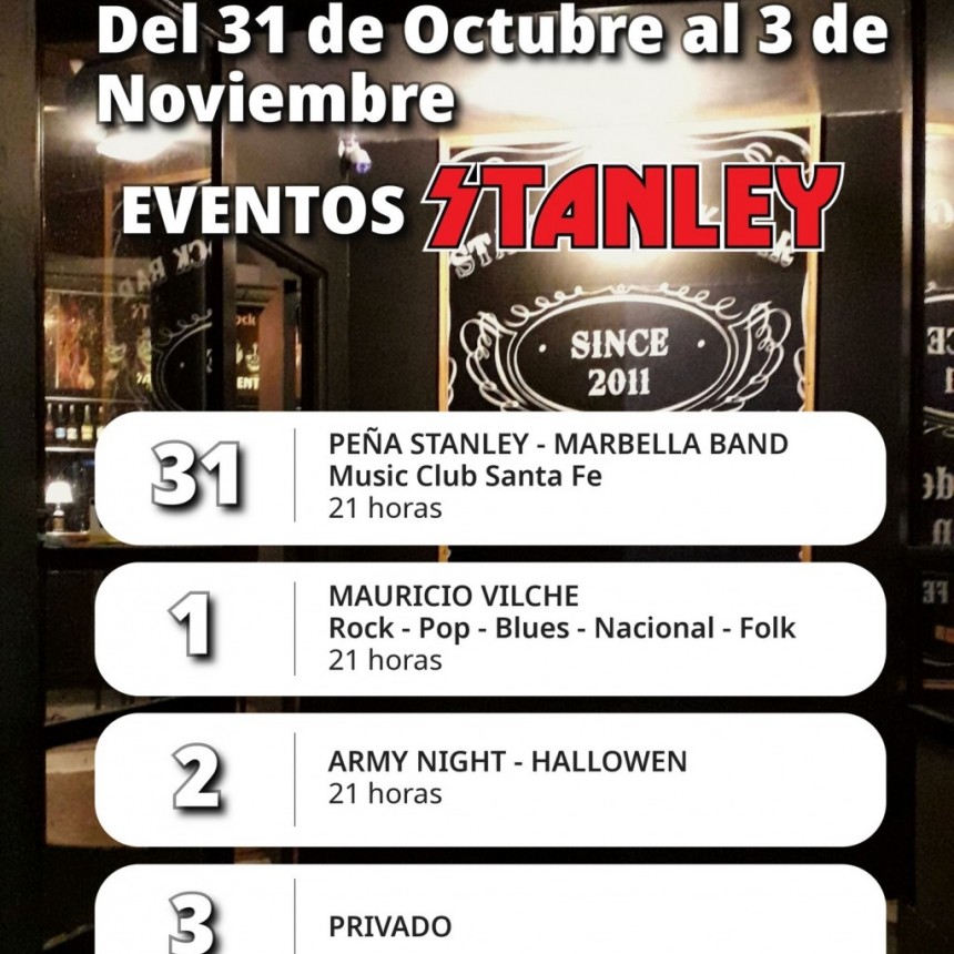 Programaci&oacute;n de Stanley Bar del 31/10 al 3/11