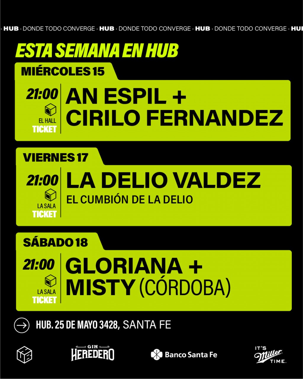 AGENDA SEMANAL HUB:   MIÉRCOLES 15 A SÁBADO 18 DE OCTUBRE 