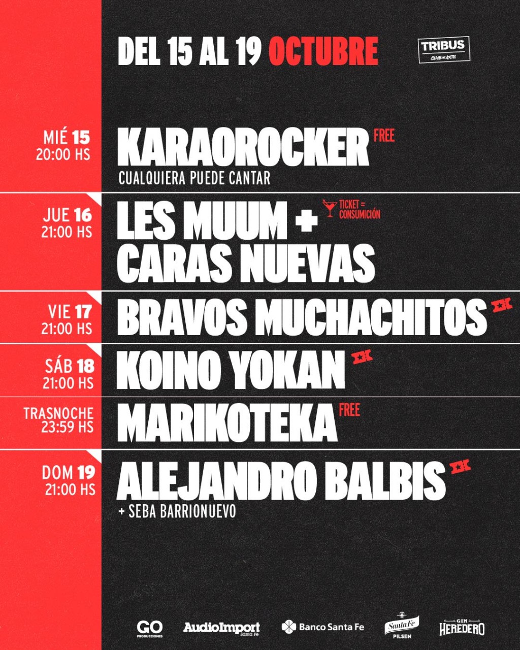  AGENDA SEMANAL TRIBUS CLUB DE ARTE:   MIÉRCOLES 15 A DOMINGO 19 DE OCTUBRE 