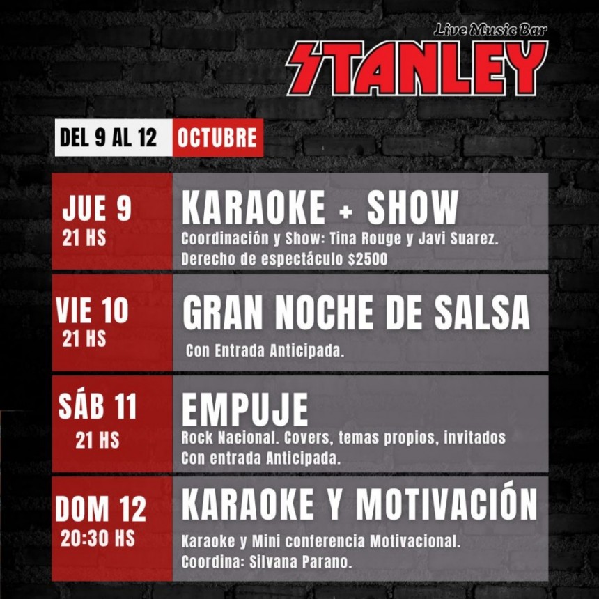Programación de Stanley para este semana.