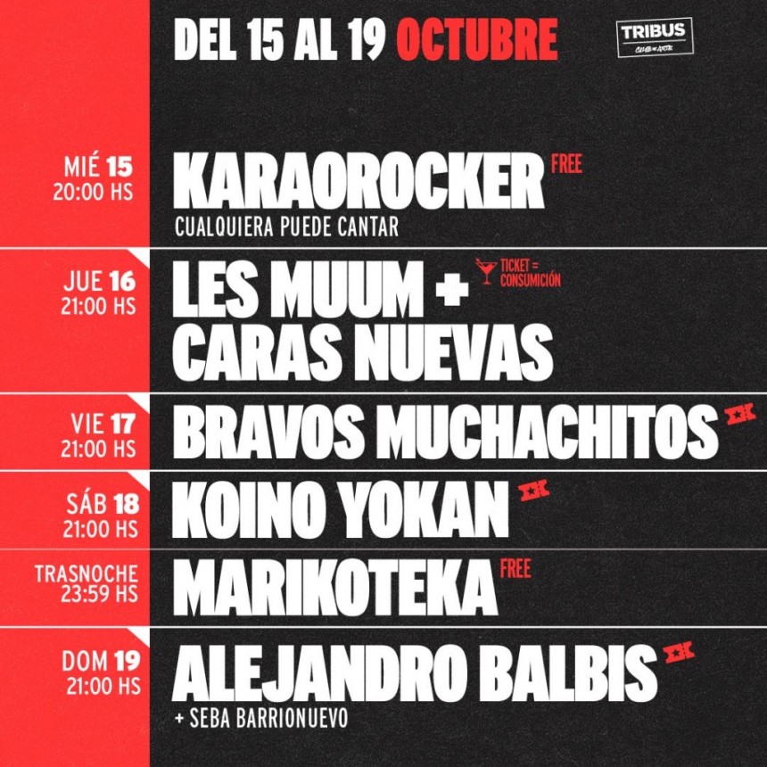  AGENDA SEMANAL TRIBUS CLUB DE ARTE:   MIÉRCOLES 15 A DOMINGO 19 DE OCTUBRE 